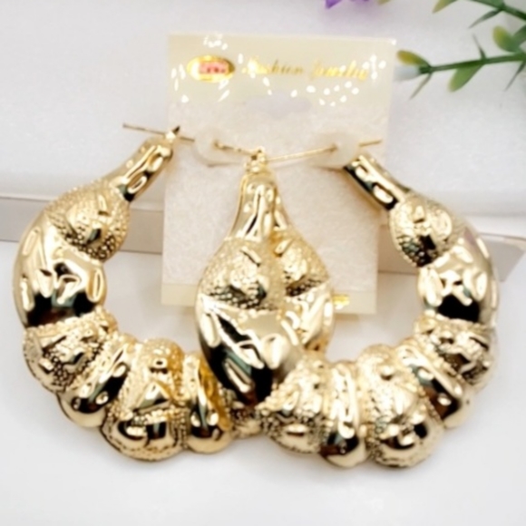 Large bamboo hoop earrings, hip hop earrings for women . - Picture 1 of 6
